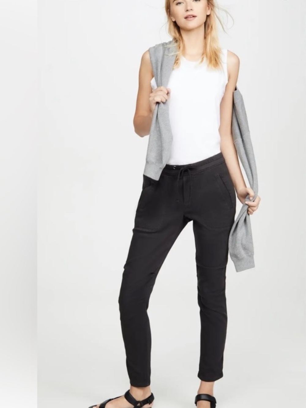 James Perse Standard Black Drawcord Pants Size 3 Women’s Large